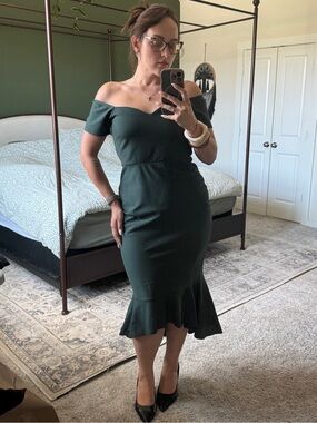 Lulu's Forest Green One-Shoulder Mermaid Hem Dress